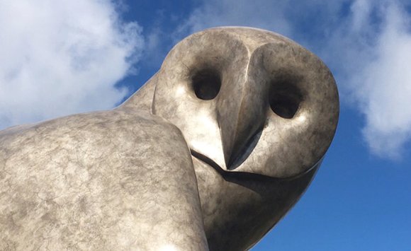 Bronze barn owl III sculpture
