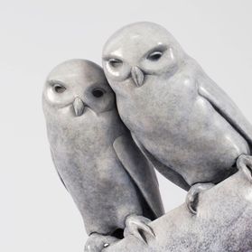 Bronze Little Owls Sculpture 
